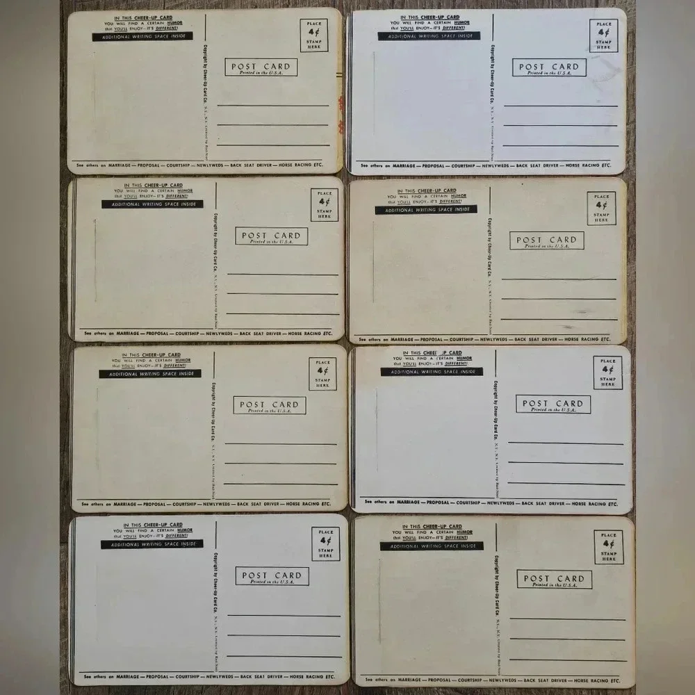 Lot of 8 RARE 1959 Humorous Comic Quiz Postcards • Cheer-Up Card Company - Picture 2 of 3